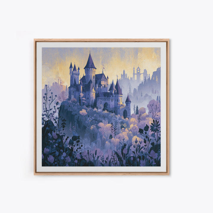 Storybook Castle on a Misty Hill Framed Canvas Print, Fairy Tale Art, Fine Art Print, Living Room Decor, Fine Art, Storybook, FTA-1x1-74