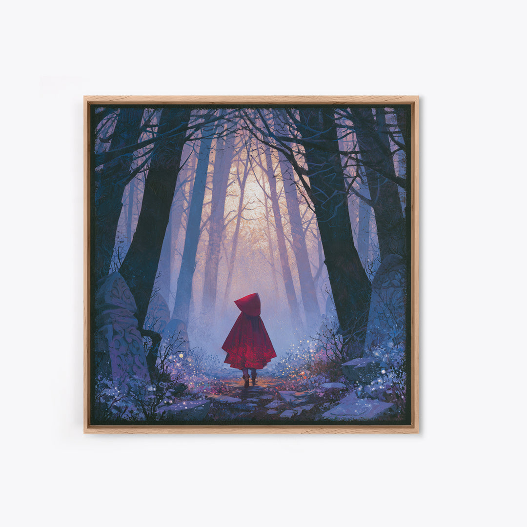 Red Cloak Figure Walking Through Dark Woods Canvas Print, Fairy Tale Art, Fine Art Print, Living Room Decor, Storybook, FTA-1x1-80