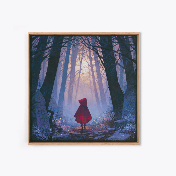 Red Cloak Figure Walking Through Dark Woods Canvas Print, Fairy Tale Art, Fine Art Print, Living Room Decor, Storybook, FTA-1x1-80