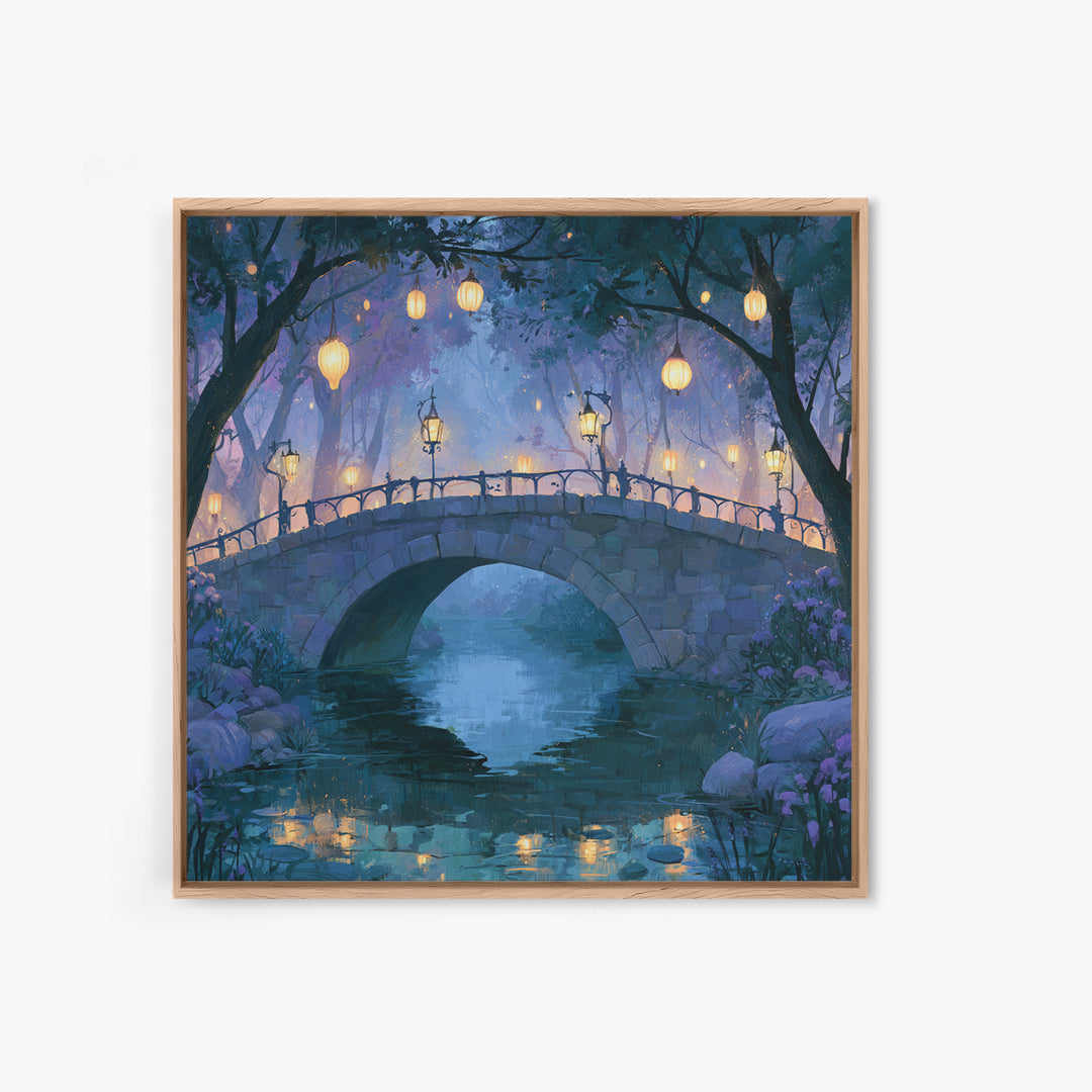 Lantern Lit Bridge Canvas Print, Fairy Tale Art, Fine Art Print, Living Room Decor, Fine Art, Storybook, Painting, Art Prints, FTA-1x1-95
