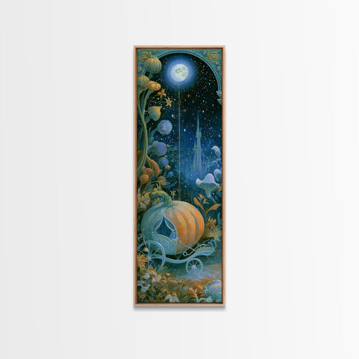 Pumpkin Carriage under Midnight Sky Canvas Print, Fairy Tale Art, Mixed Media Art, Living Room Decor, Fine Art, Storybook, FTA-1x3-100