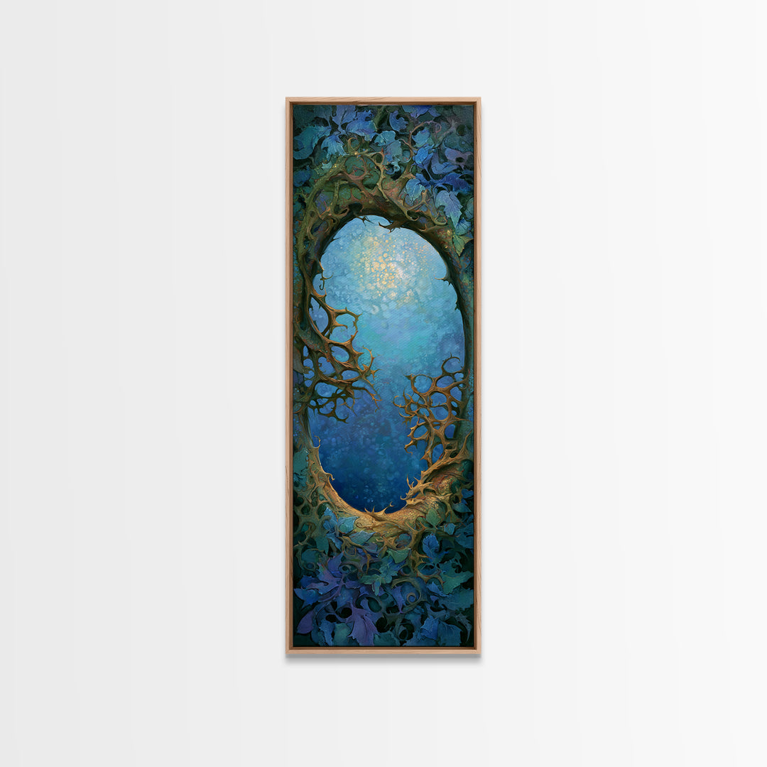 Magic Mirror Framed by Vines and Thorns Canvas Print, Fairy Tale Art, Art Nouveau, Living Room Decor, Fine Art, Storybook, FTA-1x3-25