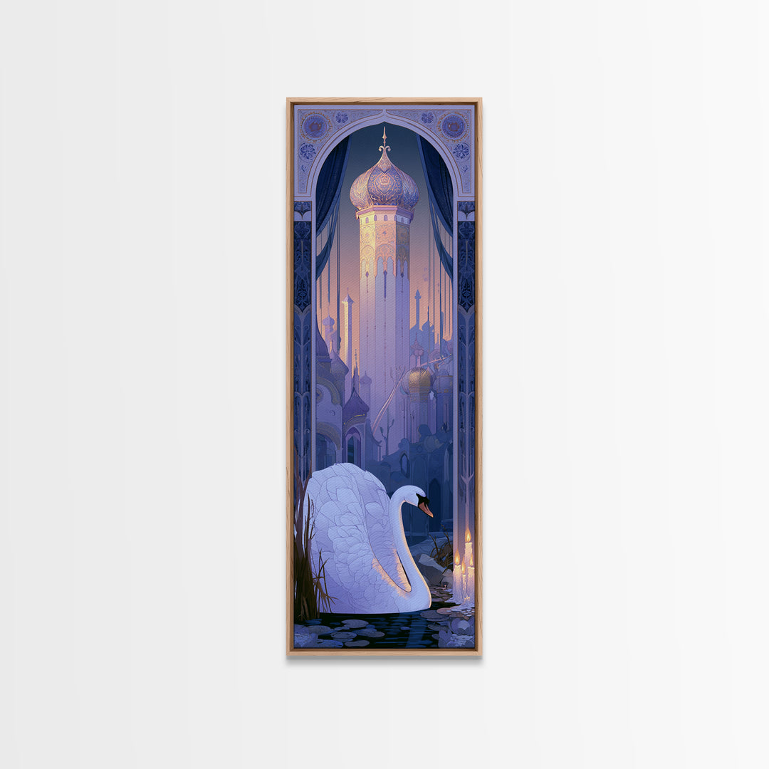 White Swan Transformation Scene Canvas Print, Fairy Tale Art, Boho Wall Art, Living Room Decor, Oil Painting, Storybook, FTA-1x3-27