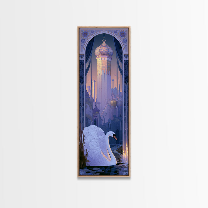 White Swan Transformation Scene Canvas Print, Fairy Tale Art, Boho Wall Art, Living Room Decor, Oil Painting, Storybook, FTA-1x3-27