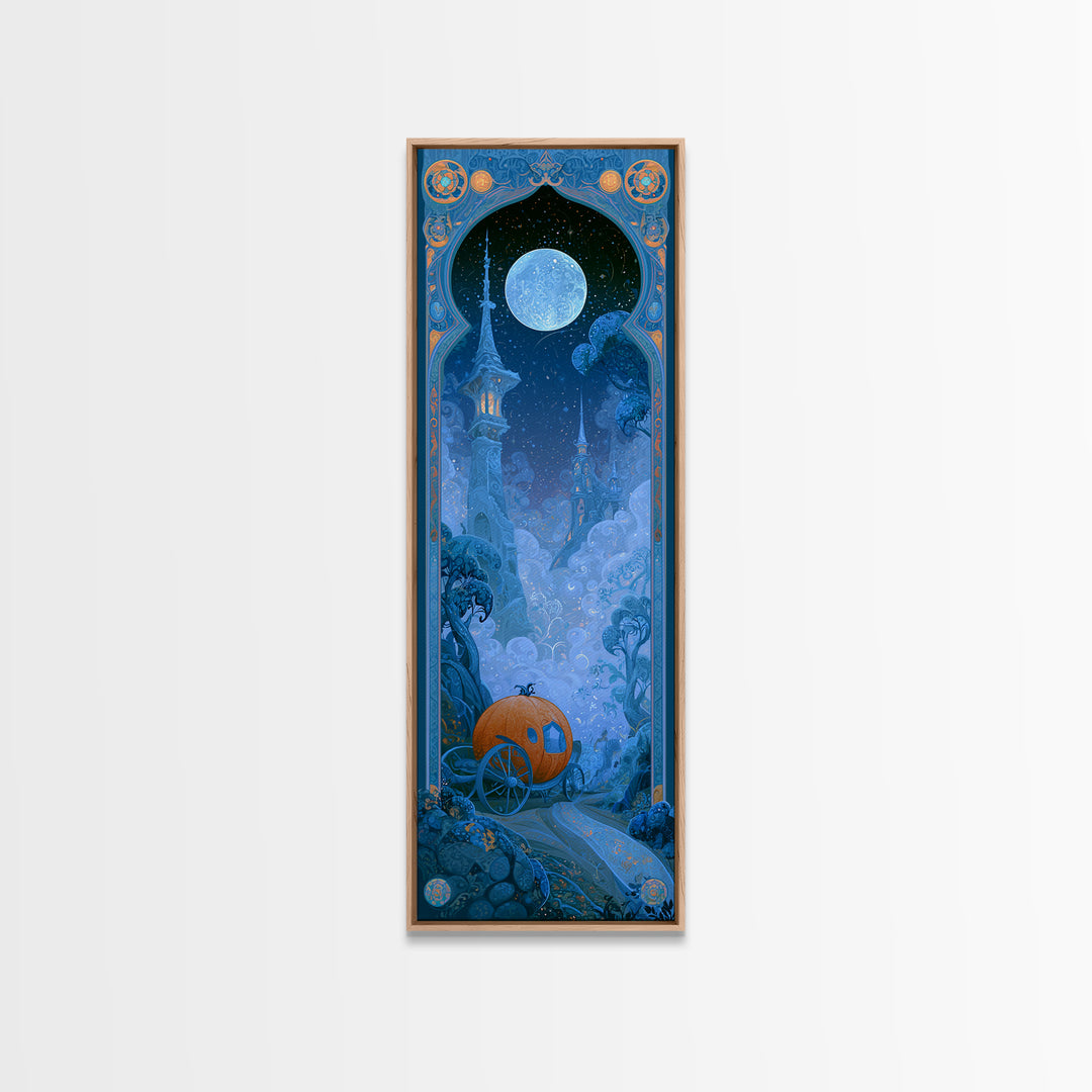 Pumpkin Carriage under Midnight Sky Canvas Print, Fairy Tale Art, Art Prints, Living Room Decor, Fine Art, Storybook, FTA-1x3-28