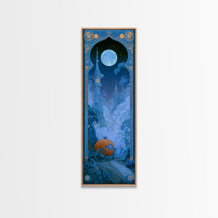 Pumpkin Carriage under Midnight Sky Canvas Print, Fairy Tale Art, Art Prints, Living Room Decor, Fine Art, Storybook, FTA-1x3-28