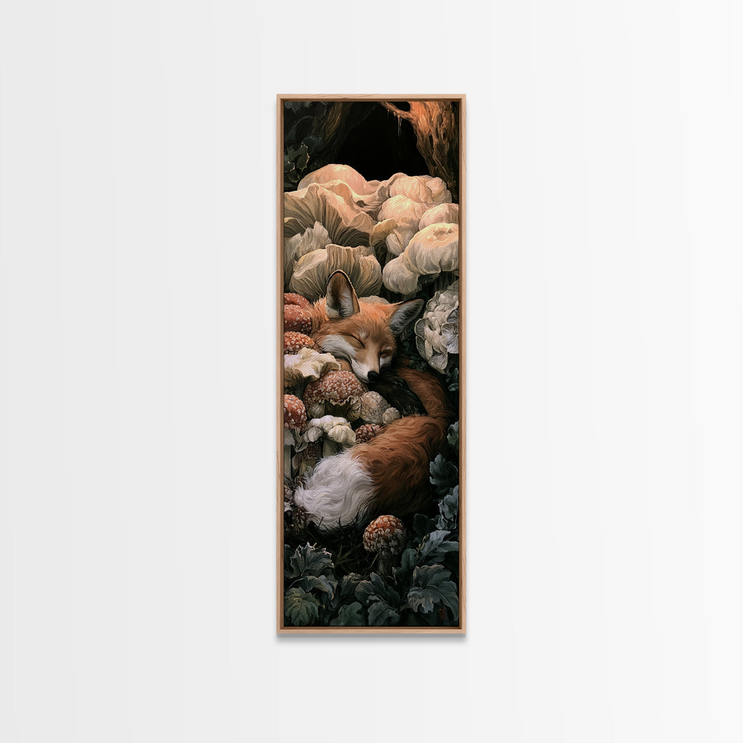 Sleeping Fox Beside a Magical Mushroom Ring Canvas Print, Fairy Tale Art, Nursery Art, Living Room Decor, Fine Art, Storybook, FTA-1x3-39