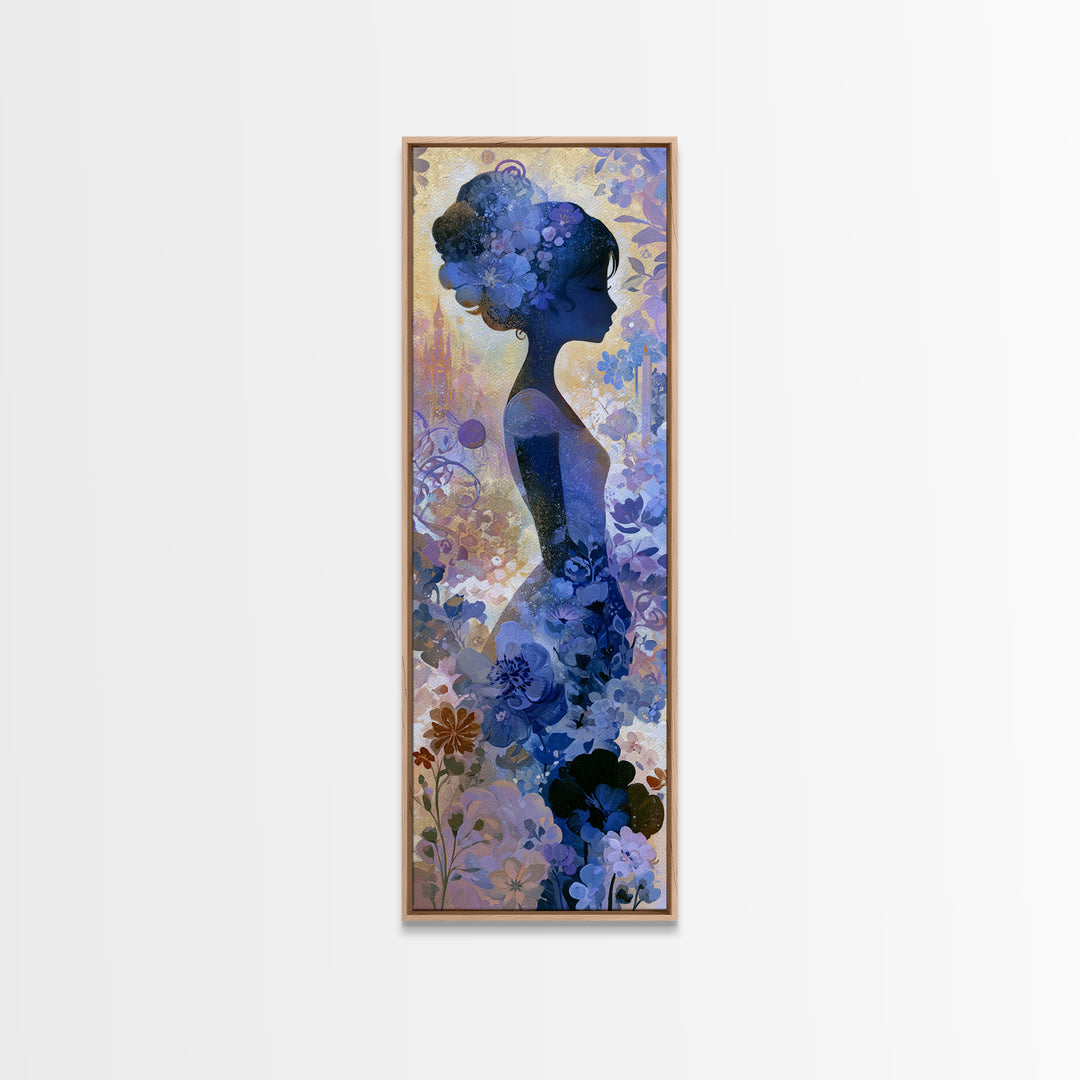 Princess Silhouette with Moonlit Garden Flowers Canvas Print, Fairy Tale Art, Printable Art, Living Room Decor, Oil Painting, FTA-1x3-40
