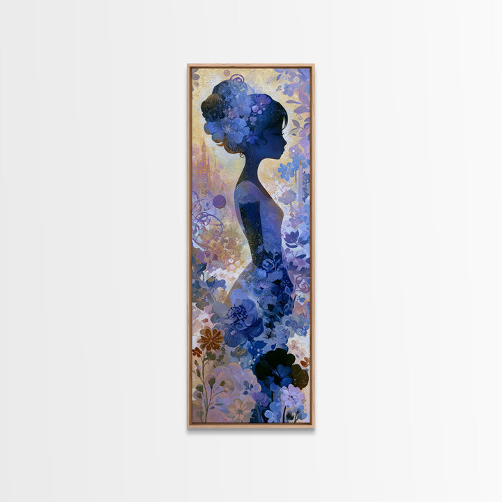 Princess Silhouette with Moonlit Garden Flowers Canvas Print, Fairy Tale Art, Printable Art, Living Room Decor, Oil Painting, FTA-1x3-40