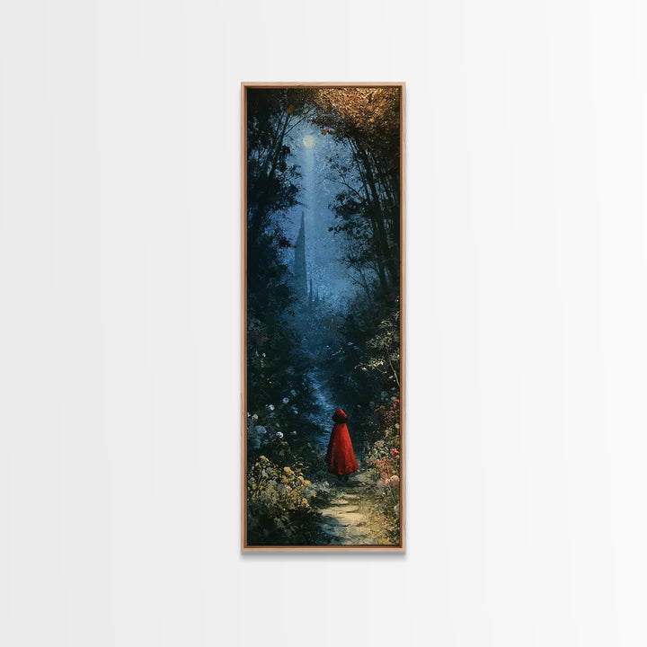 Red Cloak Figure Walking Through Dark Woods Canvas Print, Fairy Tale Art, Original Art, Living Room Decor, Fine Art, Storybook, FTA-1x3-44
