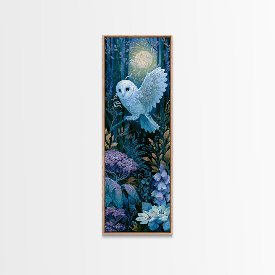 Owl Messenger Carrying a Tiny Ribbon Framed Canvas Print, Fairy Tale Art, Textured Painting, Living Room Decor, Storybook, FTA-1x3-53