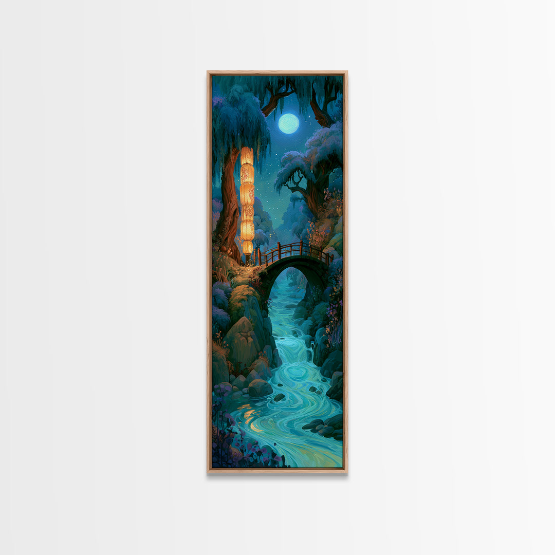 Lantern Lit Bridge Canvas Print, Fairy Tale Art, Dark Art, Living Room Decor, Fine Art, Storybook, Statement Artwork, FTA-1x3-59