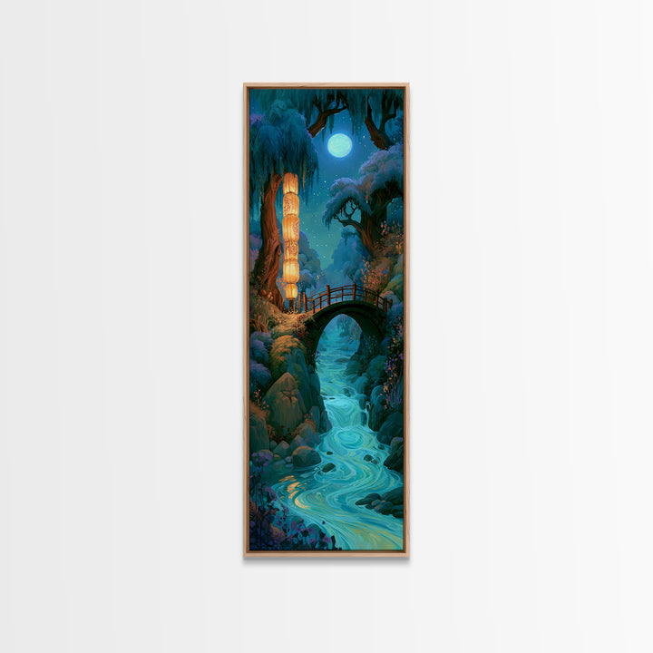 Lantern Lit Bridge Canvas Print, Fairy Tale Art, Dark Art, Living Room Decor, Fine Art, Storybook, Statement Artwork, FTA-1x3-59