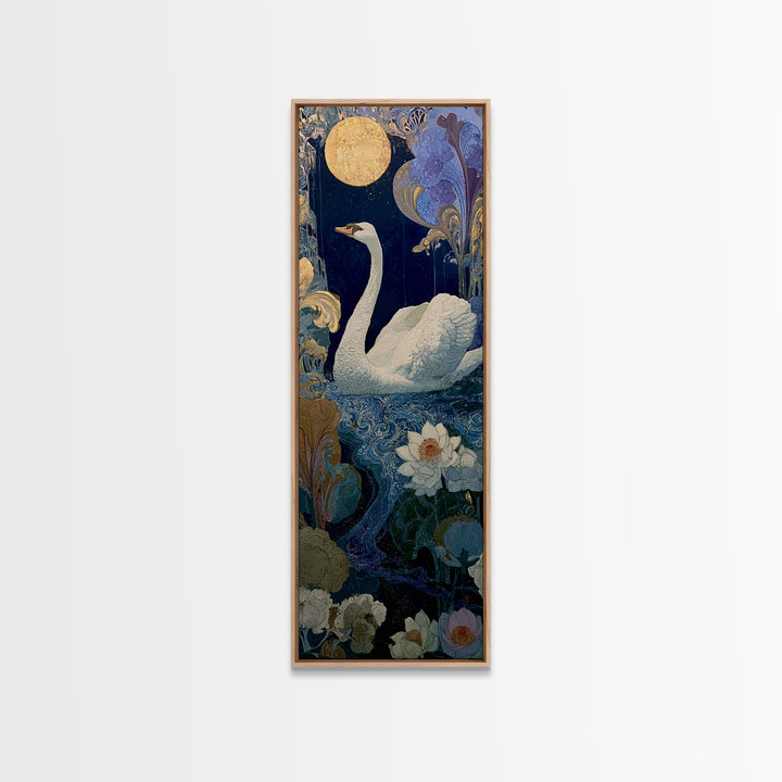 White Swan Transformation Scene Framed Canvas Print, Fairy Tale Art, Neutral Decor, Living Room Decor, Fine Art, Storybook, FTA-1x3-75