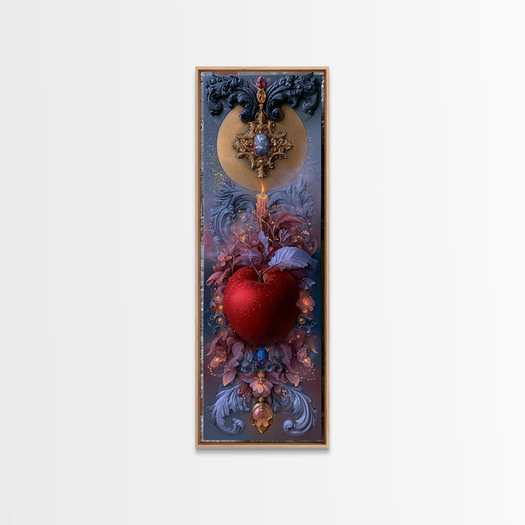 Enchanted Apple with Deep Red Shine Framed Canvas Print, Fairy Tale Art, Dark Art, Living Room Decor, Fine Art, Storybook, FTA-1x3-80