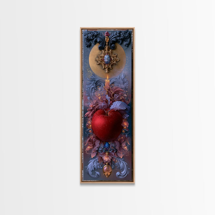Enchanted Apple with Deep Red Shine Framed Canvas Print, Fairy Tale Art, Dark Art, Living Room Decor, Fine Art, Storybook, FTA-1x3-80