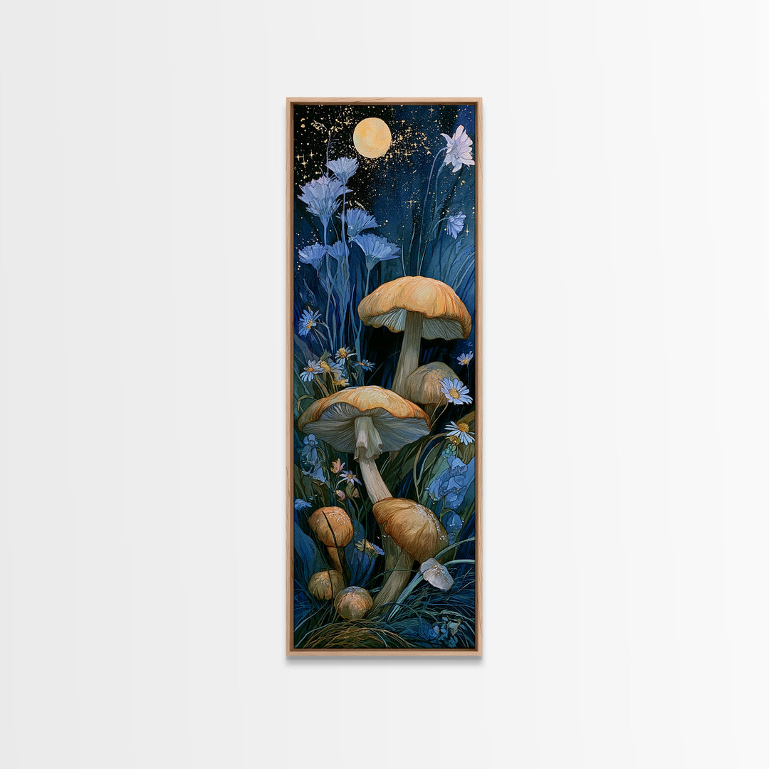 Fairy Ring of Mushrooms and Wildflowers Canvas Print, Fairy Tale Art, Folk Art, Living Room Decor, Fine Art, Storybook, FTA-1x3-81