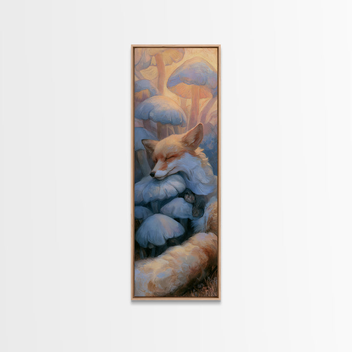 Sleeping Fox Beside a Magical Mushroom Ring Canvas Print, Fairy Tale Art, Statement Artwork, Living Room Decor, Storybook, FTA-1x3-87