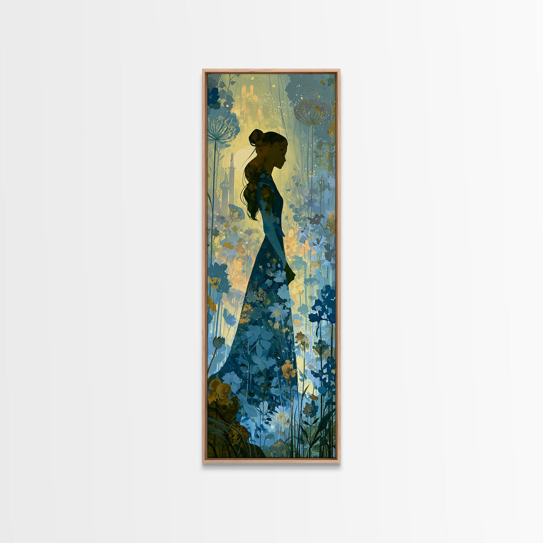 Princess Silhouette with Moonlit Garden Flowers Canvas Print, Fairy Tale Art, Kids Room Art, Living Room Decor, Storybook, FTA-1x3-88