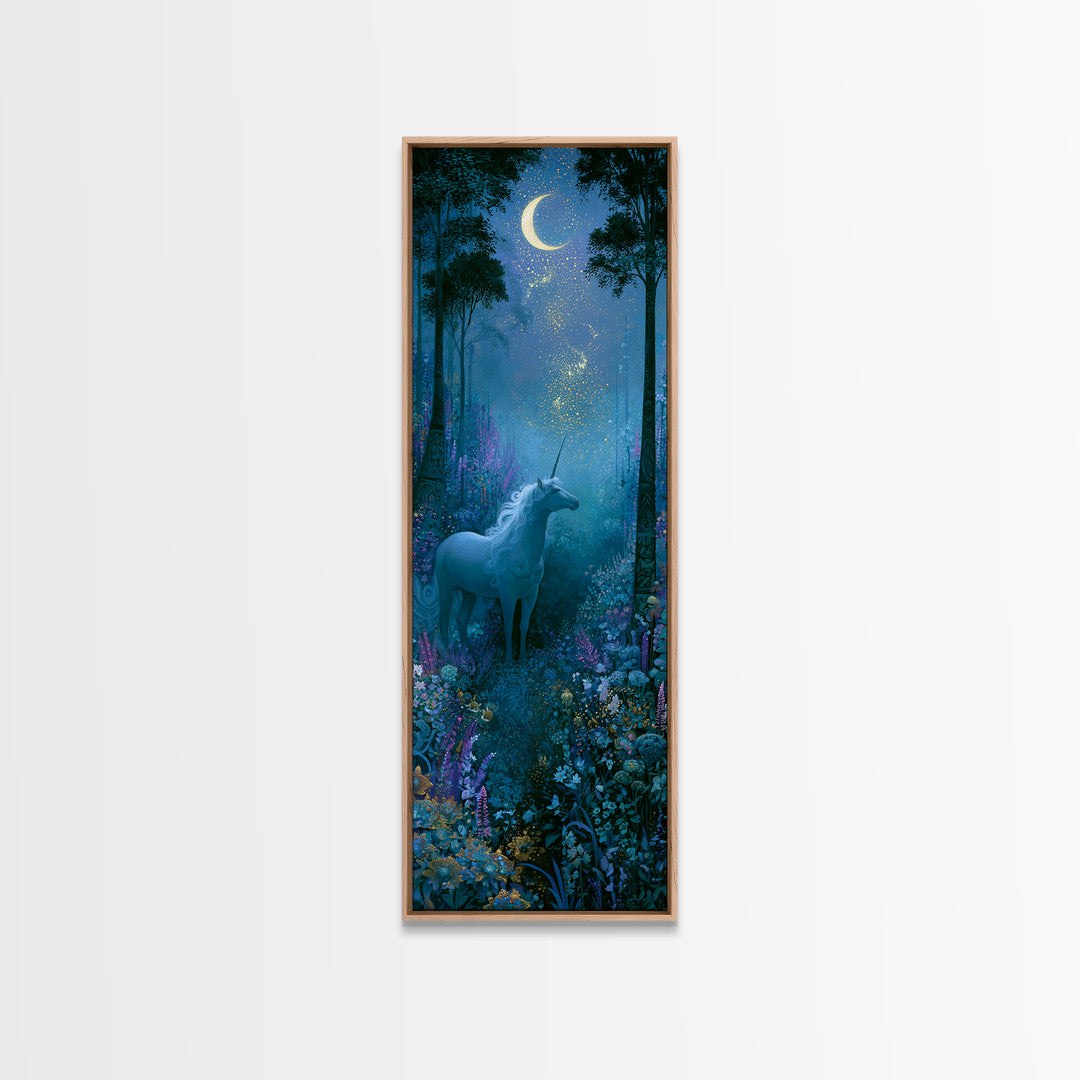Unicorn in a Moonlit Meadow Canvas Print, Fairy Tale Art, Room Decor, Living Room Decor, Fine Art, Storybook, Original Art, FTA-1x3-94