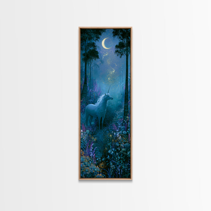 Unicorn in a Moonlit Meadow Canvas Print, Fairy Tale Art, Room Decor, Living Room Decor, Fine Art, Storybook, Original Art, FTA-1x3-94