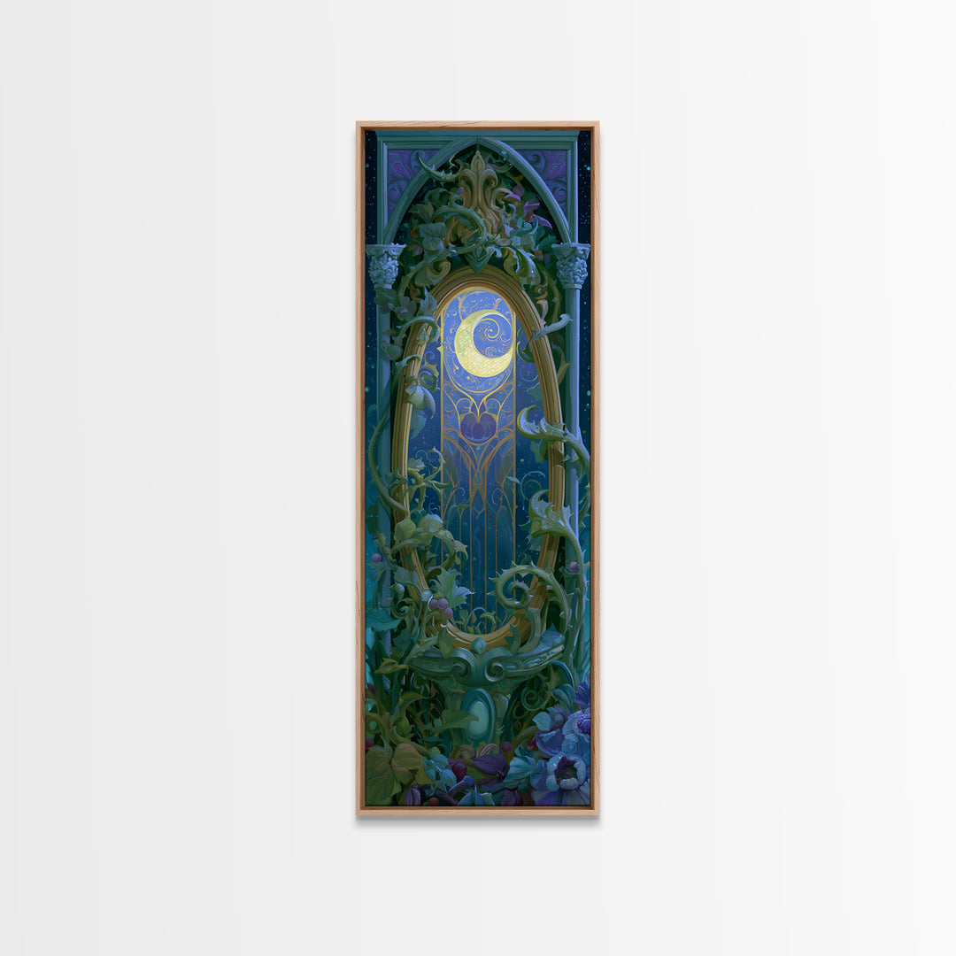 Magic Mirror Framed by Vines and Thorns Canvas Print, Fairy Tale Art, Boho Decor, Living Room Decor, Oil Painting, Storybook, FTA-1x3-97