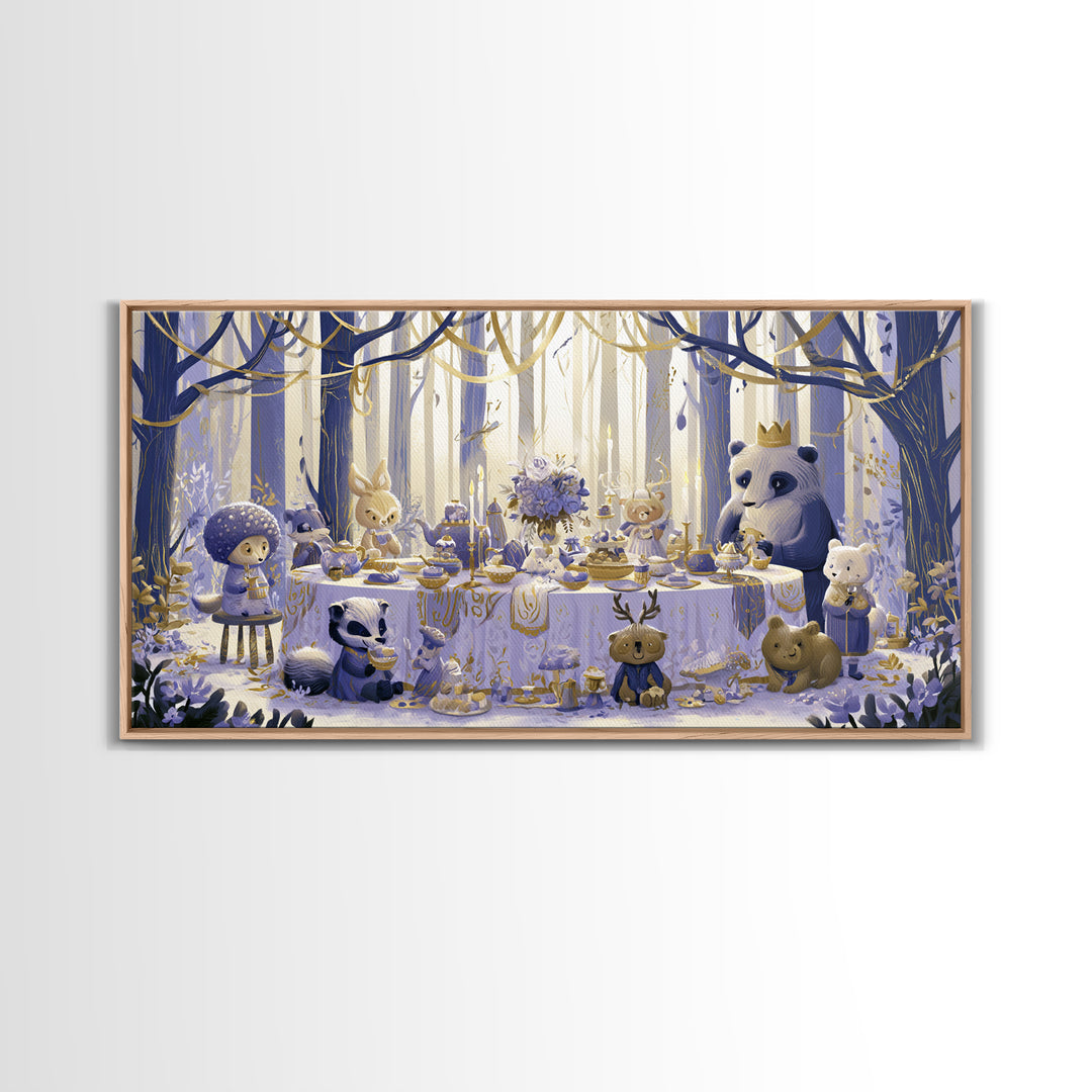Woodland Tea Party Canvas Print, Fairy Tale Art, Art Deco, Living Room Decor, Oil Painting, Storybook, Whimsical Art, FTA-2x1-39