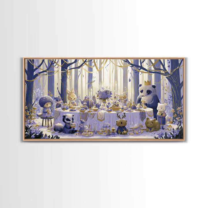 Woodland Tea Party Canvas Print, Fairy Tale Art, Art Deco, Living Room Decor, Oil Painting, Storybook, Whimsical Art, FTA-2x1-39