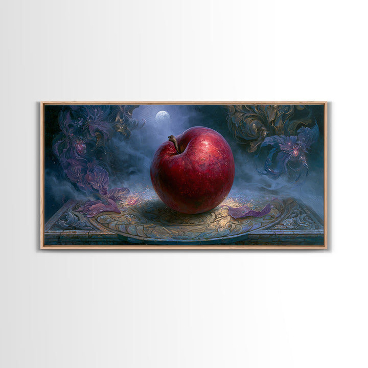 Enchanted Apple with Deep Red Shine Framed Canvas Print, Fairy Tale Art, Wall Decor, Living Room Decor, Fine Art, Storybook, FTA-2x1-40