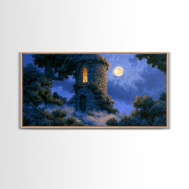 Rose Covered Tower Canvas Print, Fairy Tale Art, Wall Art, Living Room Decor, Oil Painting, Storybook, Printable Art, FTA-2x1-62