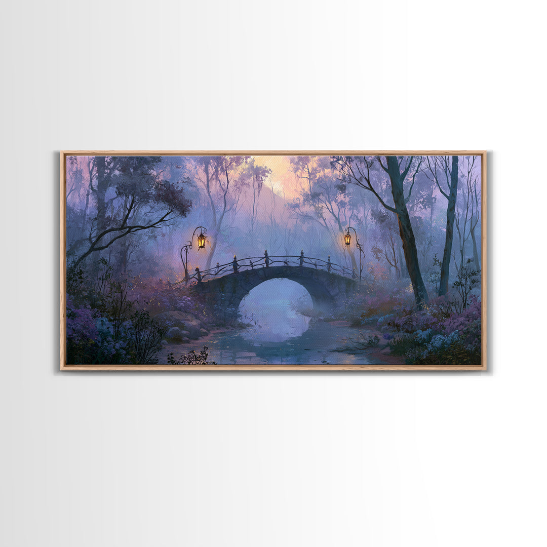 Lantern Lit Bridge Framed Canvas Print, Fairy Tale Art, Gallery Decor, Living Room Decor, Fine Art, Storybook, Wall Art, FTA-2x1-67