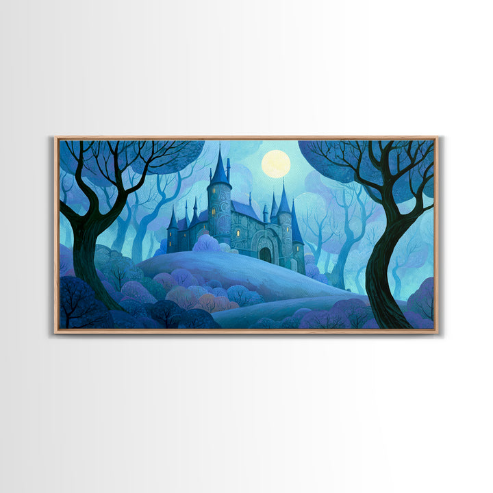 Storybook Castle on a Misty Hill Canvas Print, Fairy Tale Art, Original Art, Living Room Decor, Fine Art, Storybook, Folk Art, FTA-2x1-94