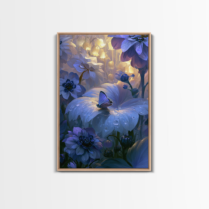 Tiny Fairy Resting on a Dew Covered Canvas Print, Fairy Tale Art, Minimalist Decor, Living Room Decor, Oil Painting, Storybook, FTA-2x3-15