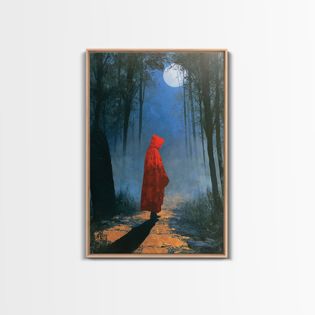 Red Cloak Figure Walking Through Dark Woods Canvas Print, Fairy Tale Art, Gallery Decor, Living Room Decor, Fine Art, Storybook, FTA-2x3-16