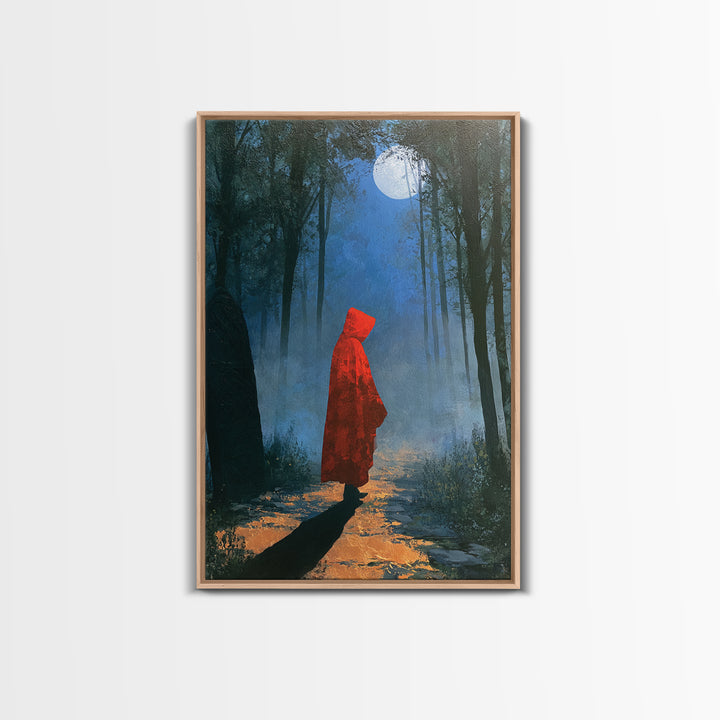 Red Cloak Figure Walking Through Dark Woods Canvas Print, Fairy Tale Art, Gallery Decor, Living Room Decor, Fine Art, Storybook, FTA-2x3-16