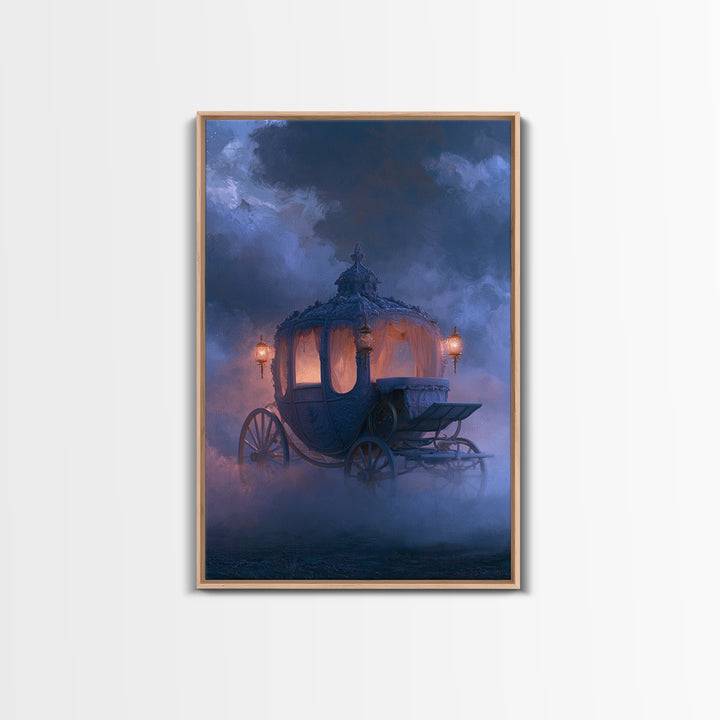 Pumpkin Carriage under Midnight Sky Framed Canvas Print, Fairy Tale Art, Modern Decor, Living Room Decor, Fine Art, Storybook, FTA-2x3-24