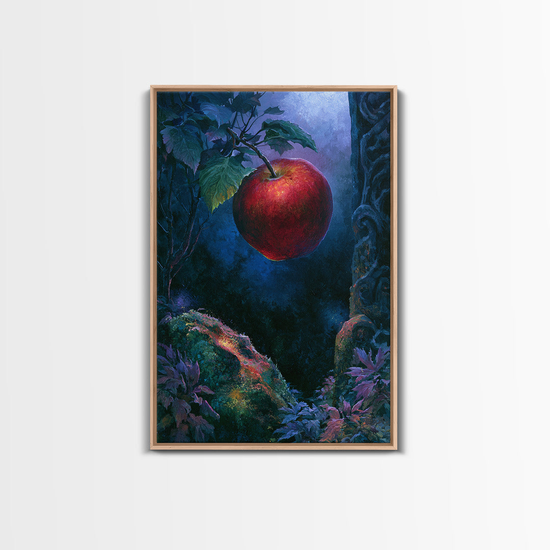 Enchanted Apple with Deep Red Shine Framed Canvas Print, Fairy Tale Art, Dark Art, Living Room Decor, Fine Art, Storybook, FTA-2x3-28