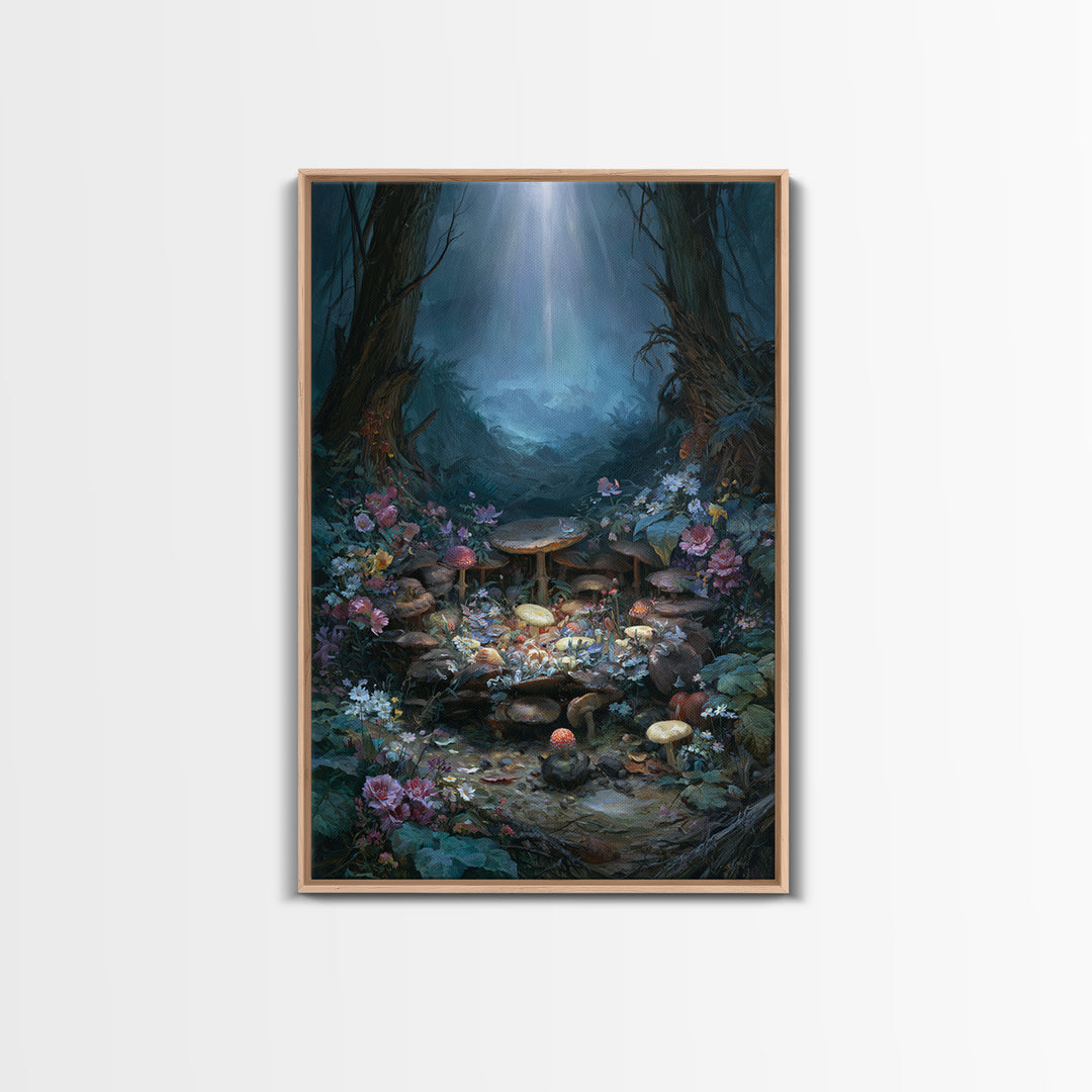 Fairy Ring of Mushrooms and Wildflowers Canvas Print, Fairy Tale Art, Nursery Wall Art, Living Room Decor, Watercolor Art, FTA-2x3-29