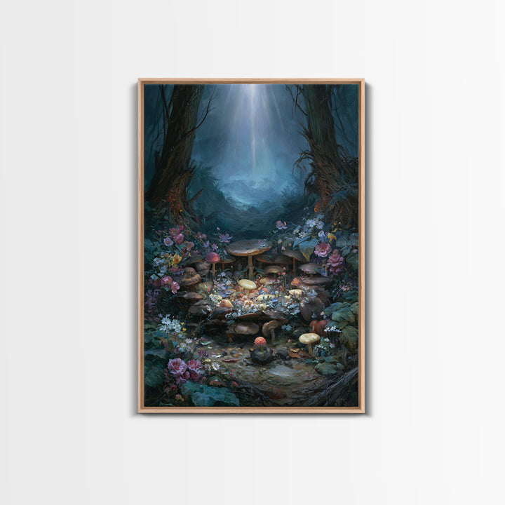 Fairy Ring of Mushrooms and Wildflowers Canvas Print, Fairy Tale Art, Nursery Wall Art, Living Room Decor, Watercolor Art, FTA-2x3-29