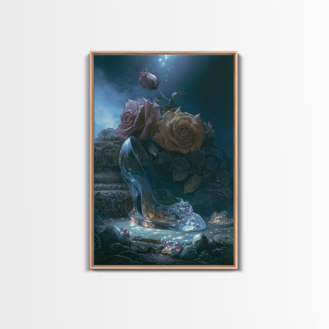 Glass Slipper Still Life Framed Canvas Print, Fairy Tale Art, Printable Wall Art, Living Room Decor, Fine Art, Storybook, FTA-2x3-38