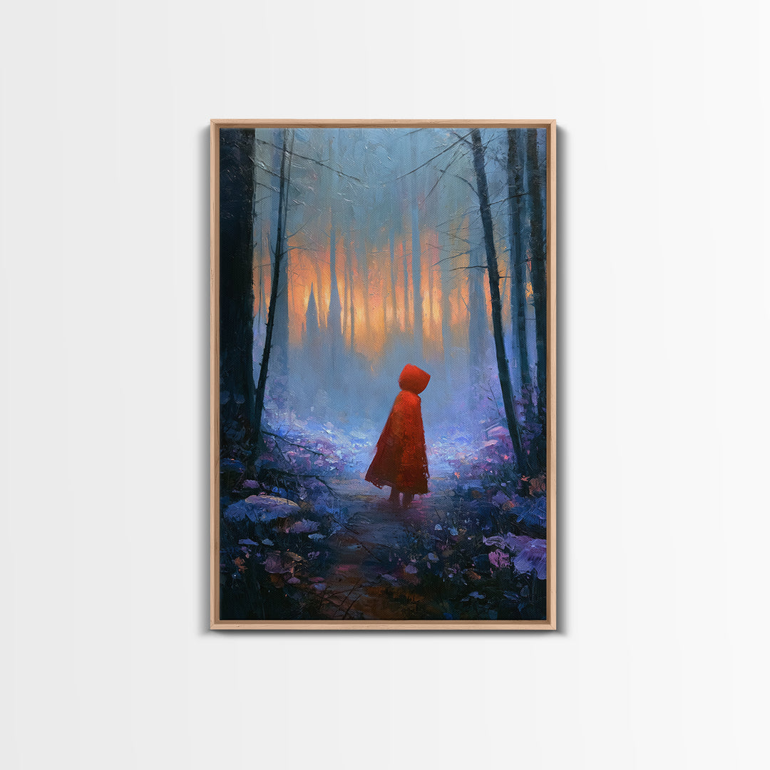 Red Cloak Figure Walking Through Dark Woods Canvas Print, Fairy Tale Art, Contemporary Art, Living Room Decor, Storybook, FTA-2x3-40