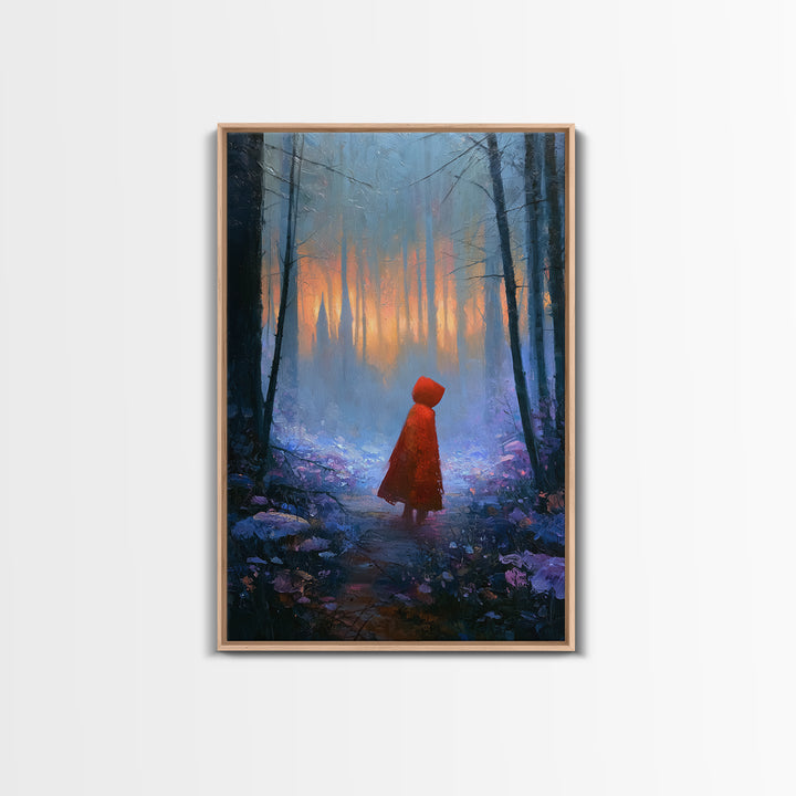 Red Cloak Figure Walking Through Dark Woods Canvas Print, Fairy Tale Art, Contemporary Art, Living Room Decor, Storybook, FTA-2x3-40