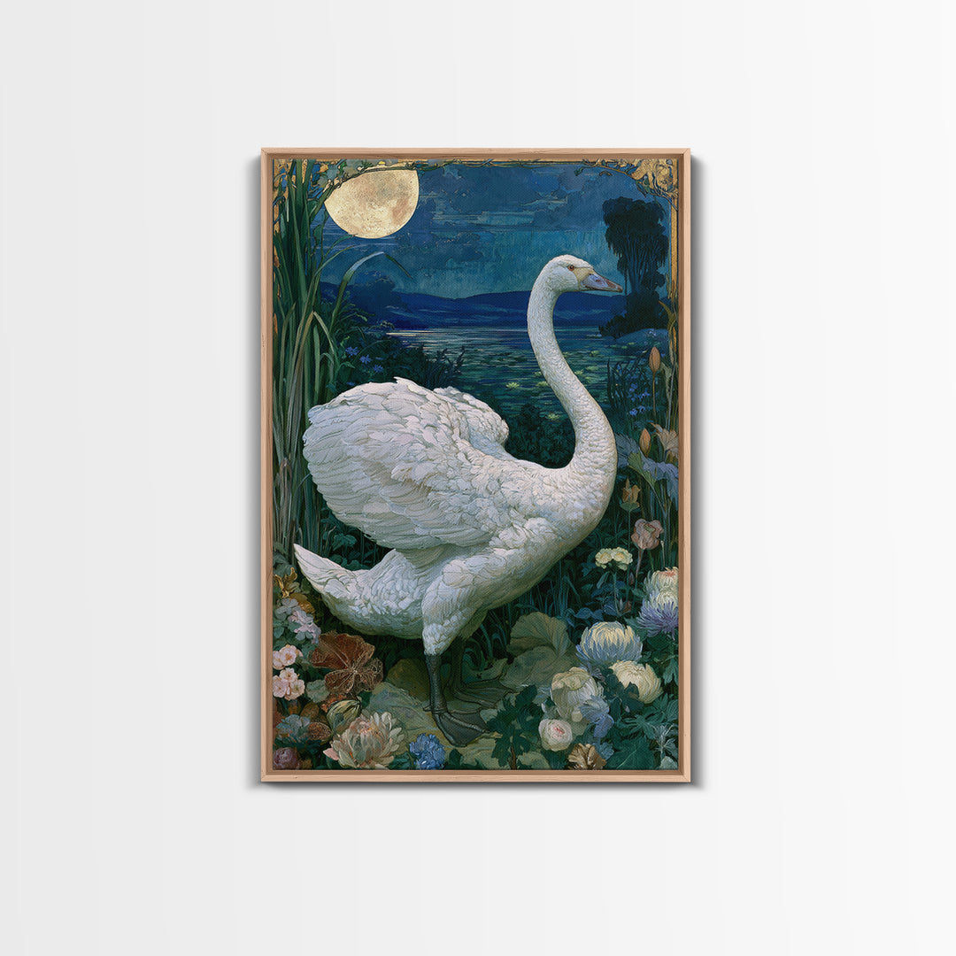 White Swan Transformation Scene Framed Canvas Print, Fairy Tale Art, Abstract Art, Living Room Decor, Storybook, Kids Room Art, FTA-2x3-47