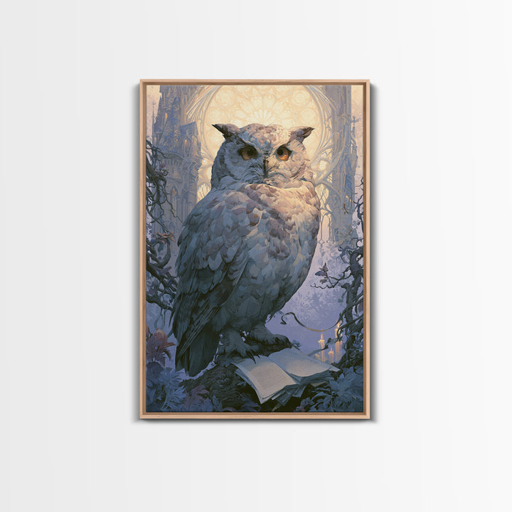 Owl Messenger Carrying a Tiny Ribbon Canvas Print, Fairy Tale Art, Whimsical Decor, Living Room Decor, Fine Art, Storybook, FTA-2x3-49