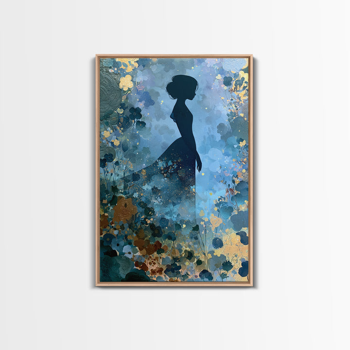 Princess Silhouette with Moonlit Garden Flowers Canvas Print, Fairy Tale Art, Art Nouveau, Living Room Decor, Storybook, FTA-2x3-60