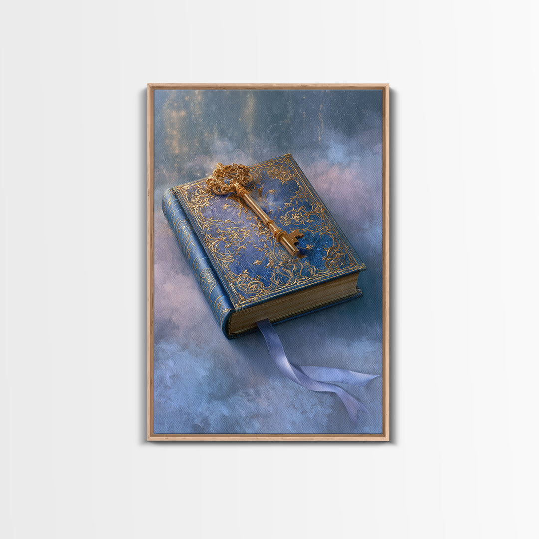 Golden Key and Enchanted Book Still Life Canvas Print, Fairy Tale Art, Nursery Art, Living Room Decor, Fine Art, Storybook, FTA-2x3-65