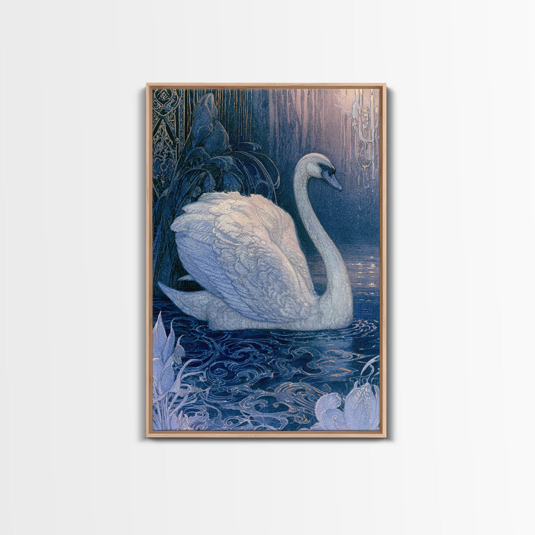 White Swan Transformation Scene Canvas Print, Fairy Tale Art, Nursery Art, Living Room Decor, Storybook, Art Nouveau Print, FTA-2x3-71