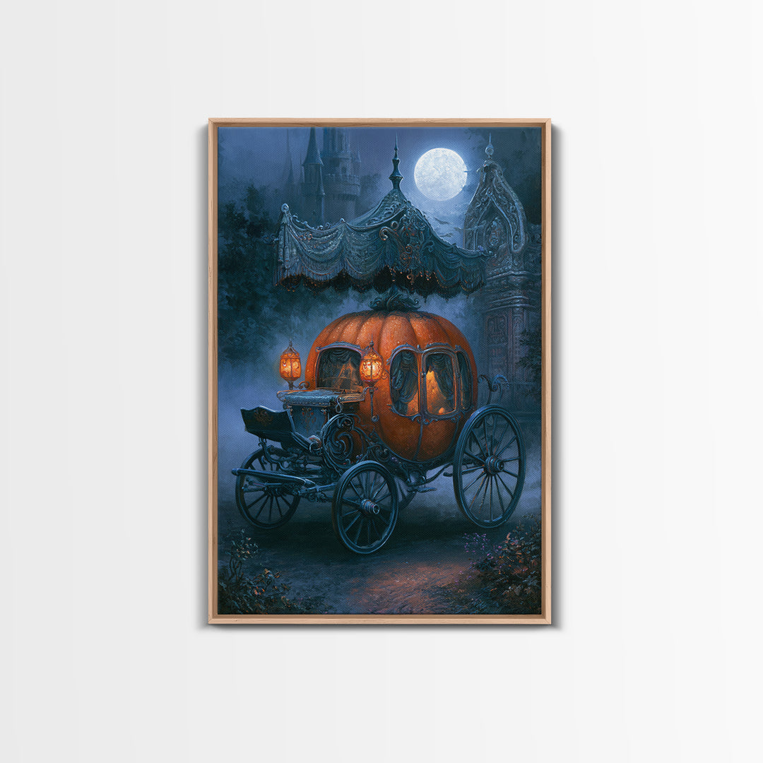Pumpkin Carriage under Midnight Sky Canvas Print, Fairy Tale Art, Art Deco, Living Room Decor, Oil Painting, Storybook, FTA-2x3-72