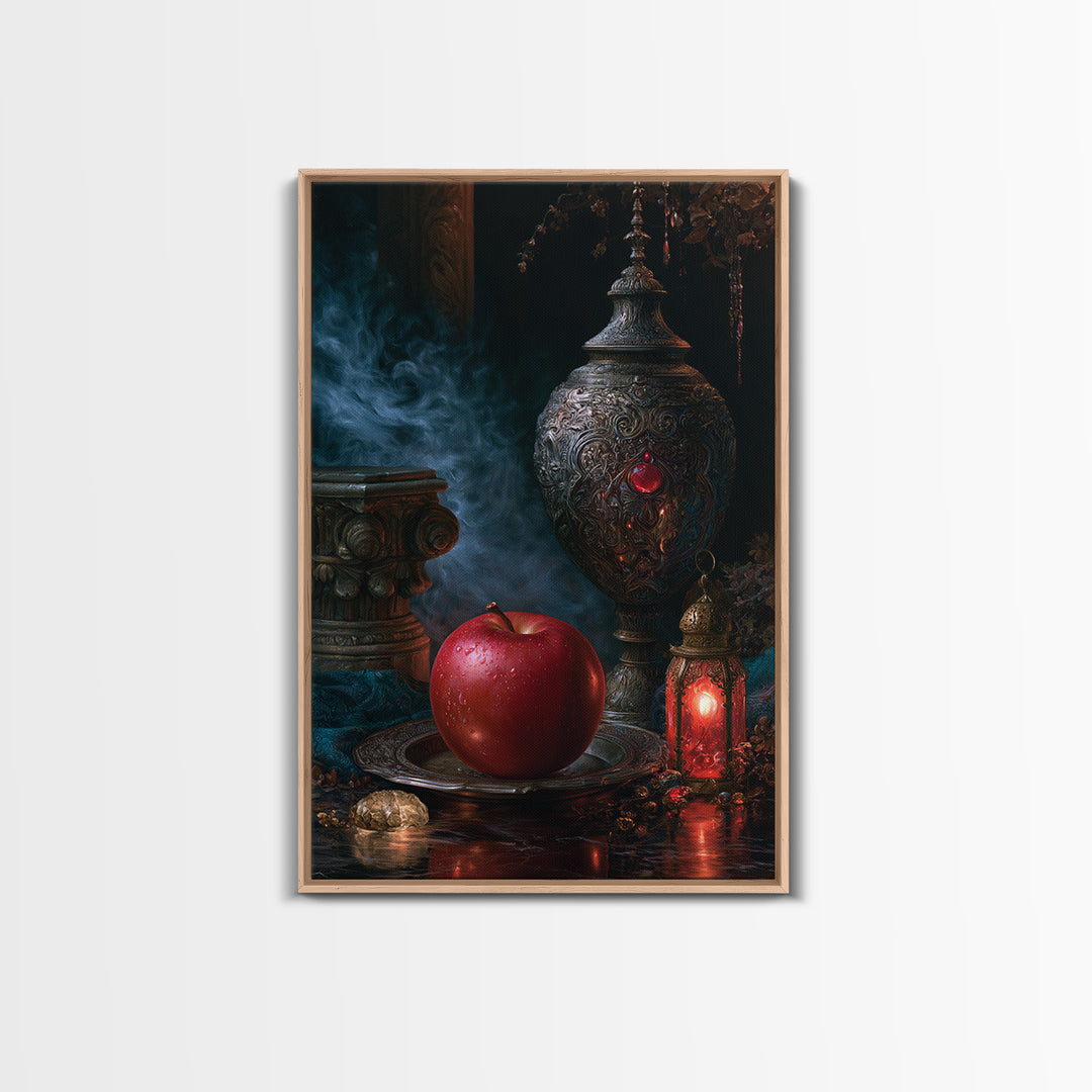 Enchanted Apple with Deep Red Shine Framed Canvas Print, Fairy Tale Art, Whimsical Wall Art, Living Room Decor, Storybook, FTA-2x3-76