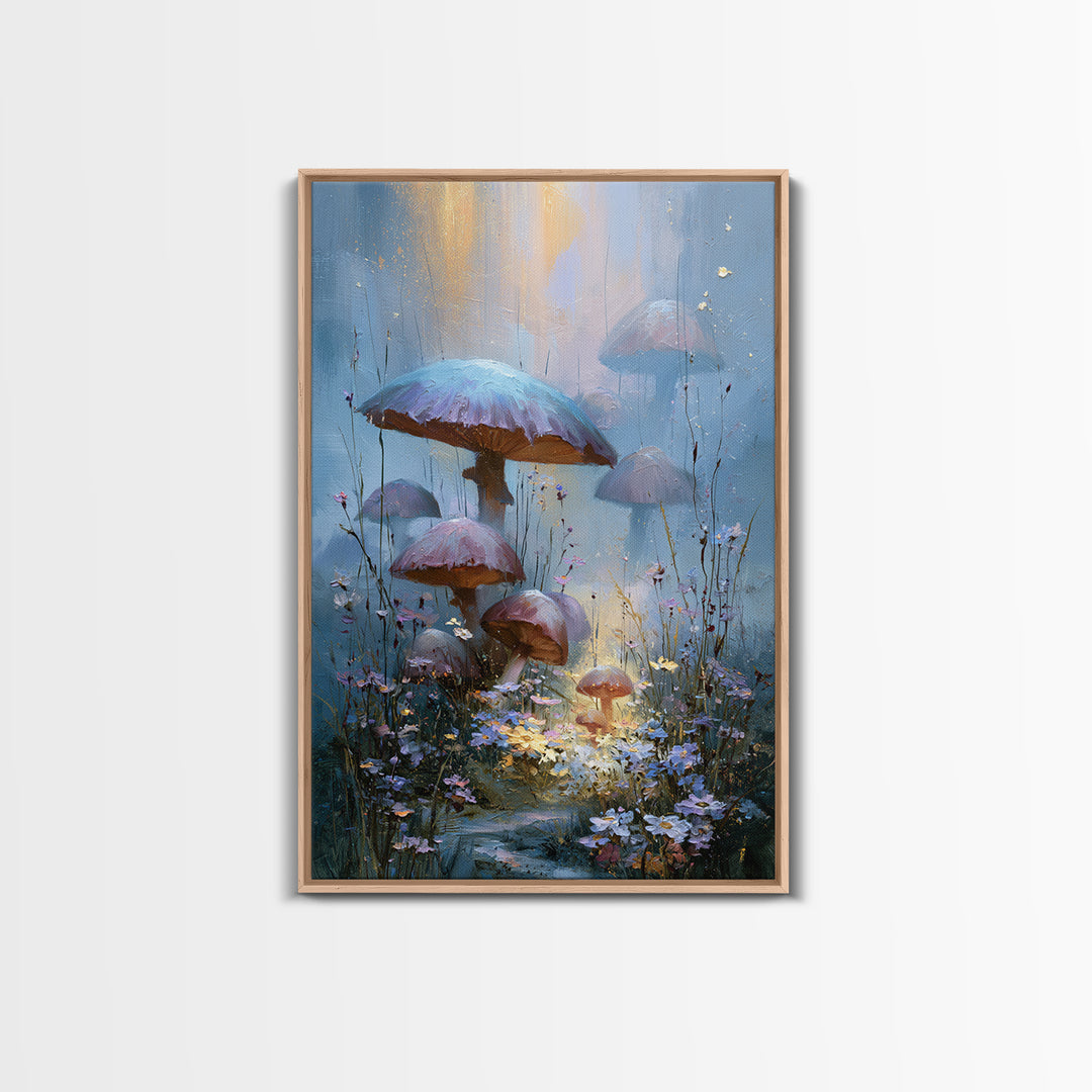 Fairy Ring of Mushrooms and Wildflowers Canvas Print, Fairy Tale Art, Folk Art, Living Room Decor, Fine Art, Storybook, FTA-2x3-77